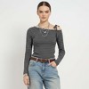 Cherie Code Women’s Grey Stripe One‑Shoulder Tie Long‑Sleeve Tee – Chic Ribbed Knit Casual Top - 4 of 4