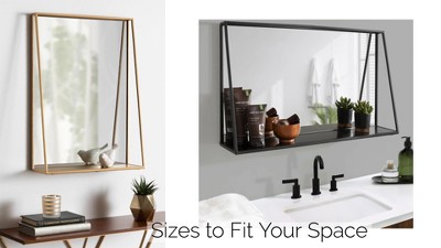 Lintz 32" Black Iron Rectangular Vanity Mirror with Shelf
