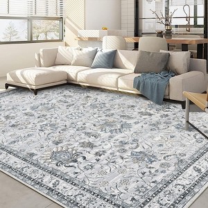 Floral Area Rugs for Living Room, Vintage Low Pile Machine Washable Area Rug, Bedroom Office Dining Room Home Decor - 1 of 4