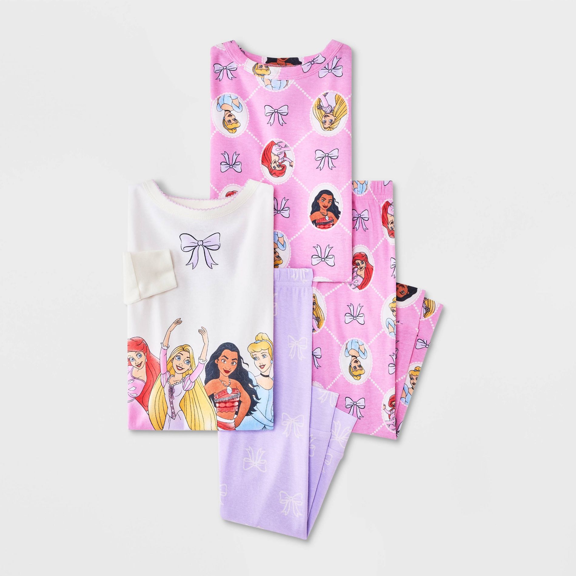 Baby & Toddler Girls' 4pc Disney Princess Long Sleeve Cotton Snug Fit Pajama Set - Purple/Pink