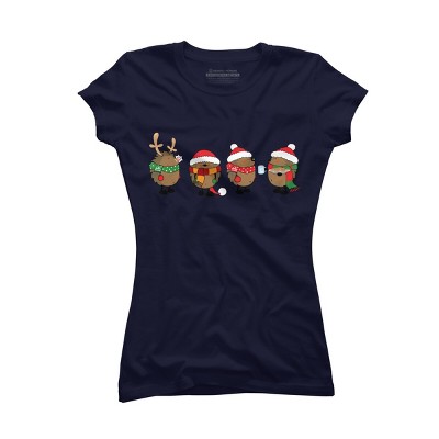 Junior's Design By Humans Christmas hedgehogs By Mangulica T-Shirt