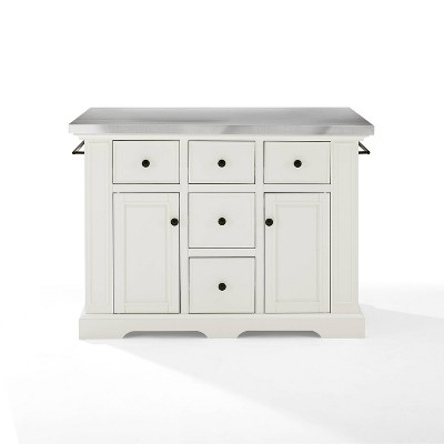 Julia White Kitchen Island with Stainless Steel Top
