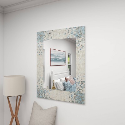 Coastal Cream Rectangular Wall Mirror with Blue Mosaic Corners
