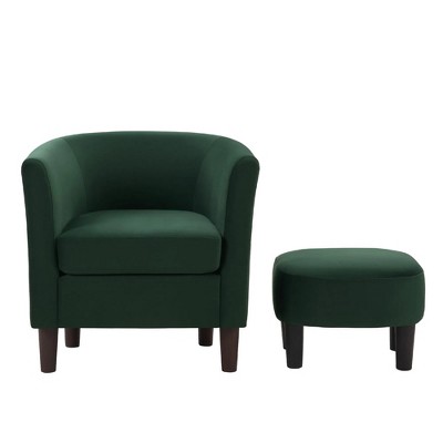 Velvet Accent Chair with Ottoman, Modern Barrel Chair Armchair for Living Room, Green