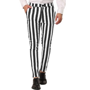 Lars Amadeus Men's Casual Striped Slim Fit Color Block Business Pants - 1 of 4