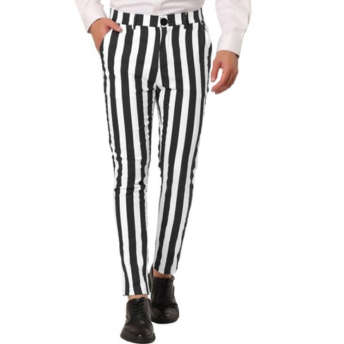 Lars Amadeus Men's Striped Casual Color Block Pants Black White 34