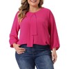 Agnes Orinda Women's Plus Size Chiffon Tie Round Neck  3/4 Sleeve Elegant Work Blouses - 2 of 4
