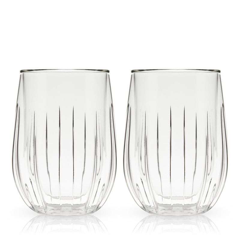 Viski Insulated Wine Glasses - Double Walled Wine Glass Set with Cut Crystal Design - Dishwasher Safe Borosilicate Glass 13oz Set of 2, 5 of 8
