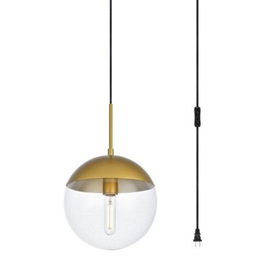 Brass and Clear Glass Globe Pendant Light with Black Cord