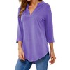 Nlife Women V Neck Solid Color Blouses Relaxed Fit 3/4 Sleeve Curved Hem Tunics Tops - 4 of 4