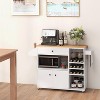 Tangkula Kitchen Island Cart with Drop-Leaf & Power Outlet Rolling Kitchen Cart on Wheels with Microwave Shelf Glass Holder White & Natural - 3 of 4