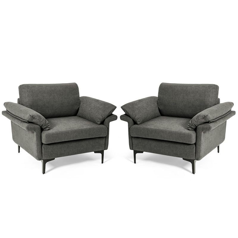 Costway Set of 2 Fabric Accent Armchair Upholstered Single Sofa w/ Metal Legs, 1 of 10