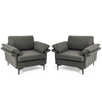 Costway Set of 2 Fabric Accent Armchair Upholstered Single Sofa w/ Metal Legs