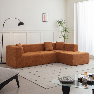 105.5" Polyester Modular L-Shaped Sectional Floor Sofa with Deep Tufted Seat and Chaise for Living Room, No Assembly Required