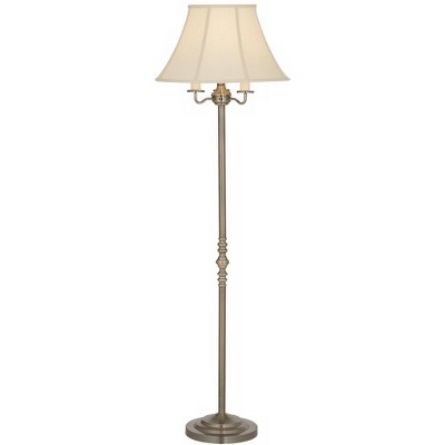 Regency Hill Traditional Floor Lamp Antique Brass Shabby Chic Off White Bell Shade Candelabra for Living Room Reading Bedroom