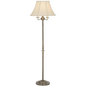 Regency Hill Montebello Vintage Retro Floor Lamp Standing 59 Tall Antique Brass Metal Soft Tan Bell Shade for Living Room Bedroom Office House Home