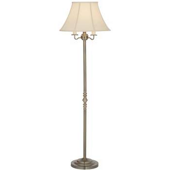 Regency Hill Montebello Vintage Retro Floor Lamp Standing 59" Tall Antique Brass Metal Soft Tan Bell Shade for Living Room Bedroom Office House Home