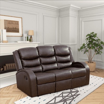 MAYEERTY Faux Leather Reclining Sofa, 3-Seat Adjustable Backrest Recliner for Living Room, Brown