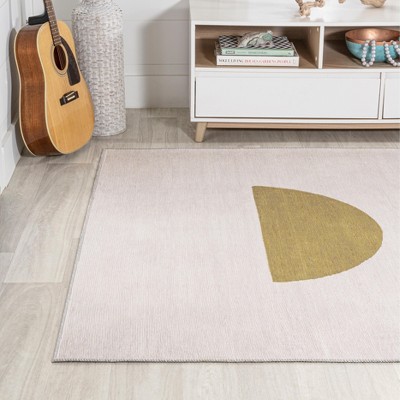 Scandinavian Minimalist Ivory Geometric 9' x 12' Synthetic Area Rug