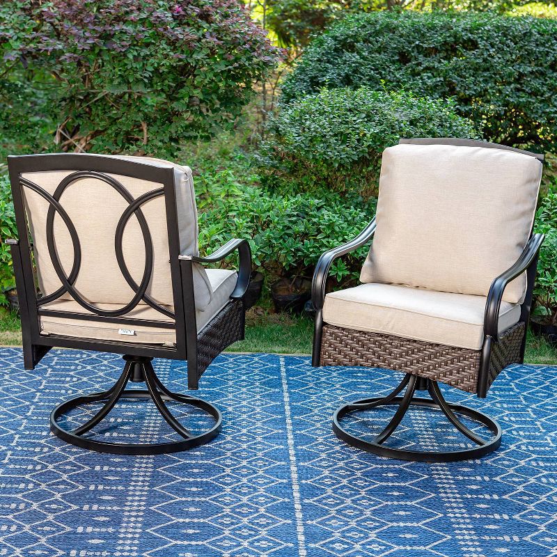 2pk Outdoor Swivel Chairs with Metal Frame, Wicker &#38; Seat &#38; Back Cushions - Captiva Designs, 3 of 13