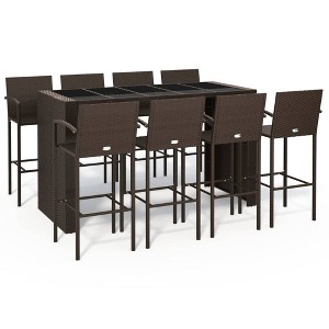 vidaXL Garden Bar Set Brown PE rattan, powder-coated steel, tempered glass - 1 of 4