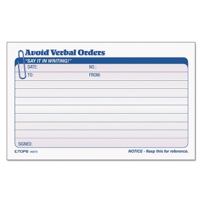 TOPS Avoid Verbal Orders Manifold Book 6 1/4 x 4 1/4 2-Part Carbonless 50 Sets/BK 46373