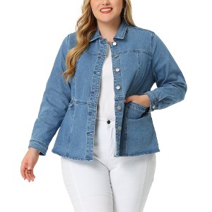 Agnes Orinda Women's Plus Size Denim Classic Button-Up Solid Color Jean Jackets - 1 of 4