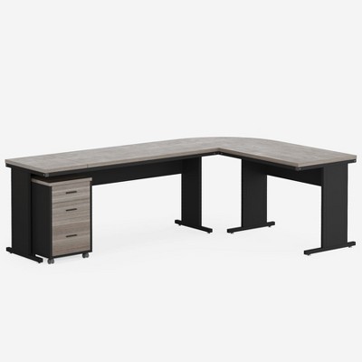 Tribesigns 82.68" L-Shaped Executive Desk with 3-Drawer Mobile File Cabinet