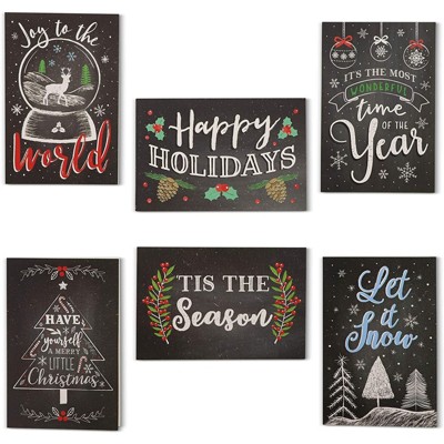 Pipilo Press 48 Pack Christmas Greeting Cards Assortment with Envelopes in 6 Holiday Chalkboard Designs, 4 x 6 In