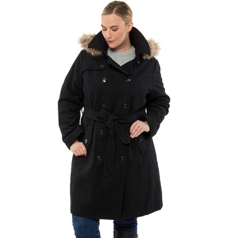 Женские куртки Alpine Swiss Plus Size Wool Blend Long Trench Coat with Removable Fur Hood and Belt, Sizes 2X 3X