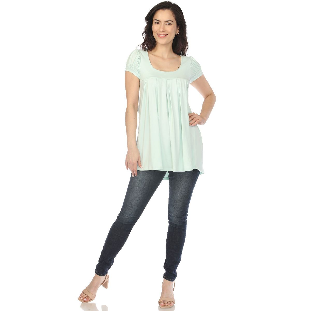 Women's Cap Sleeve Pleated Top -White Mark - thumbnail 4