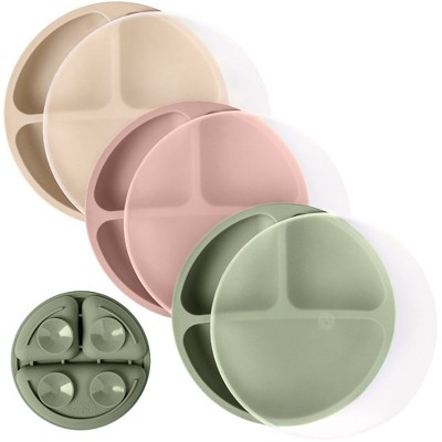 WeeSprout Suction Plates for Babies & Toddlers | 100% Silicone | Plates Stay Put with Suction Feature | Divided Design | 3 Pack