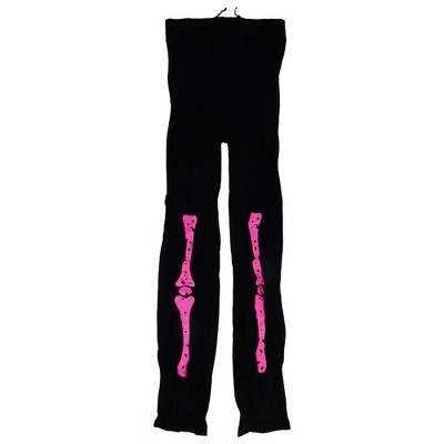 Northlight Children Girl's Skeleton Halloween Footless Tights - Size 5 - Black and Pink