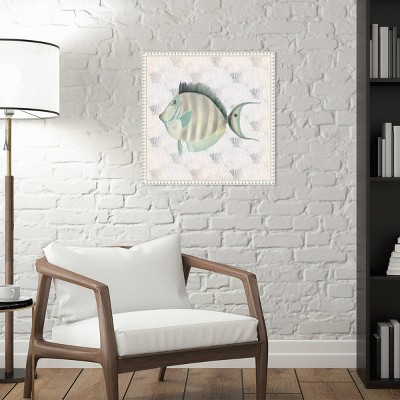 Neutral Vintage Fish Canvas Print with Beaded Frame