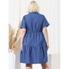 Agnes Orinda Women's Plus Size Chambray Babydoll Half Placket Elastic Back Button Shirt Dresses - 4 of 4