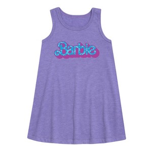 Girls' - Barbie - Pool Water Reflection Graphic Sleeveless Aline Dress - 1 of 2