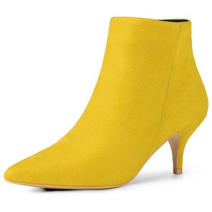 Allegra K Women's Pointed Toe Zip Stiletto Kitten Heel Ankle Booties - 1 of 4
