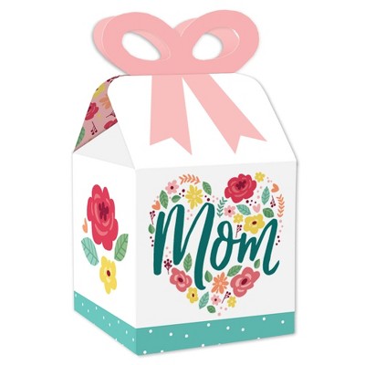 Big Dot of Happiness Colorful Floral Happy Mother's Day - Square Favor Gift Boxes - We Love Mom Party Bow Boxes - Set of 12