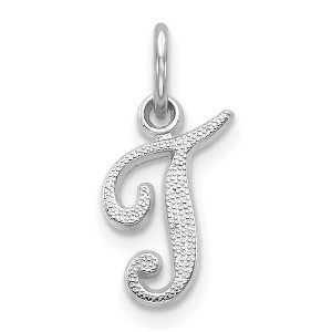 Black Bow Jewelry 14k White Gold, Sadie Collection, Mini Satin Script Initial T Charm - 1 of 4