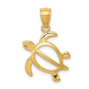 Black Bow Jewelry 14k Yellow Gold 16mm Open Sea Turtle Pendant - 1 of 4