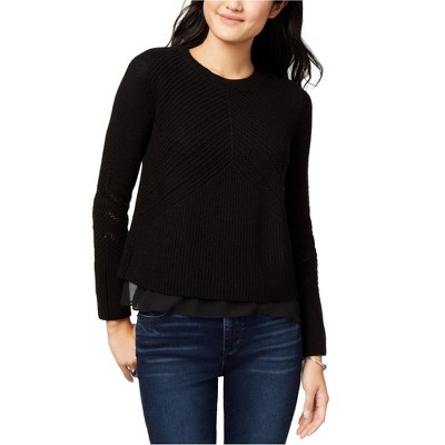 Lucky Brand Womens Nico Chiffon-Hem Knit Sweater
