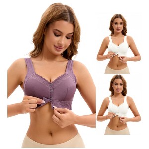 INSPIRE CHIC 3 Pcs Women's Lace Front Closure Full Coverage Workout Wirefree Breathable Soft Bras - 1 of 4