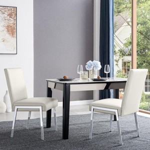 Luupatchy Modern Upholstered Leather Dining Chair Set of 2,with Thick Cushions,Metal Feet，White - 1 of 4