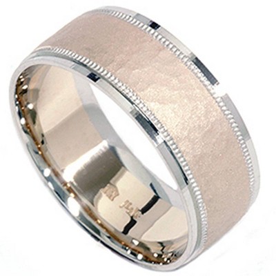 Pompeii3 Hammered Two Toned Wedding Band 14K Gold