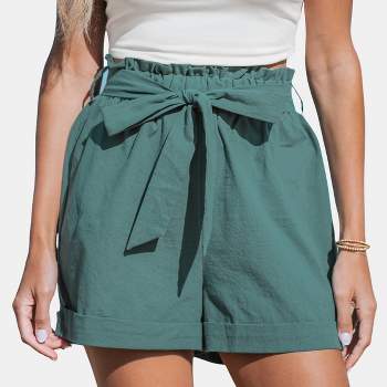 Women's Green Belted Frill Shorts - Cupshe