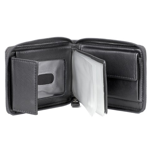 Gusseted Leather Coin Purse with Zipper - Black