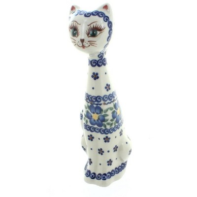 Blue Rose Polish Pottery Spring Blossom Small Cat