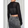 Clearlove Oversized Bolero Shrug Cropped Cardigan for Women Long Sleeve Sweater Eyelet Knit Open Front Cardigan - 2 of 4