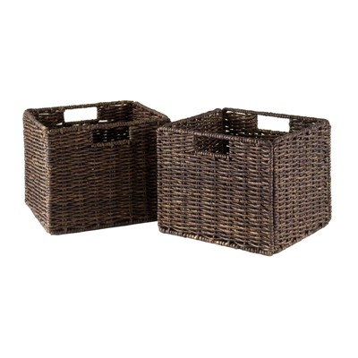 2pc Granville Foldable Small Corn Husk Baskets Chocolate - Winsome