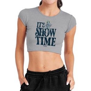 Beetlejuice Showtime Women's Cap Sleeve Baby Rib Crop Top Athletic Heather - 1 of 4